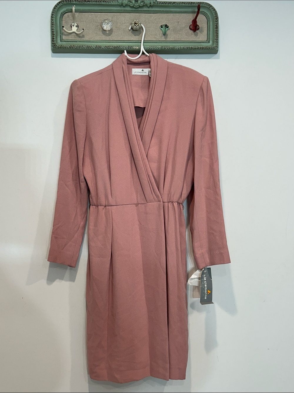 Women's 80s Liz Claiborne muted Rose Wrap style v neck Dress 12 new w tags Large